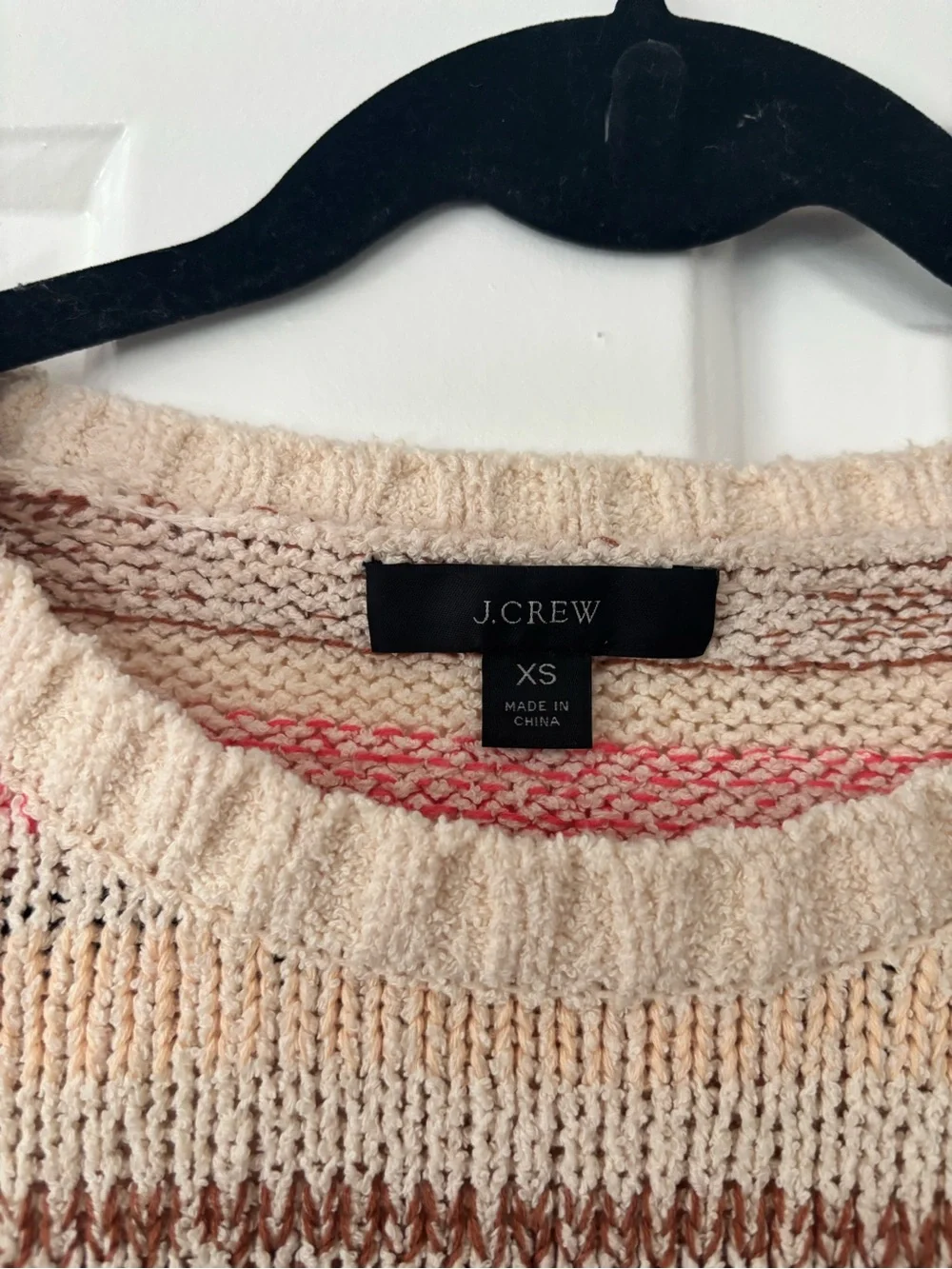 J.Crew 100% Cotton Striped Crewneck Sweater - Size XS - Cream Pink Brown Knit